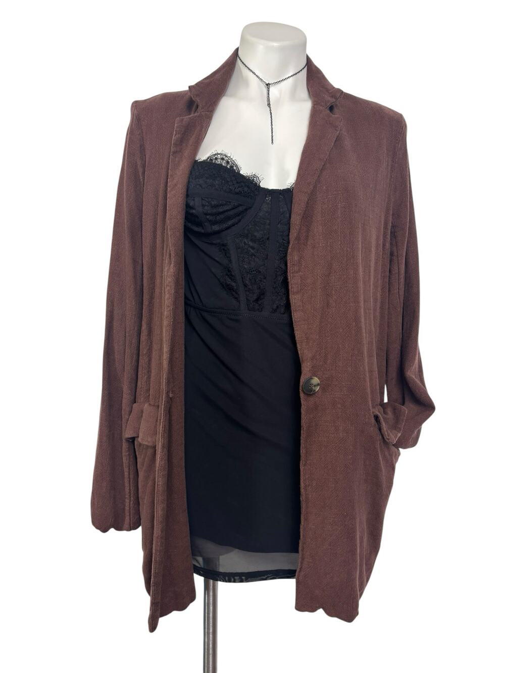 Free People Oversized Linen Jacket Small Goblin Earthy Granola Cottage